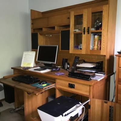 Solid Oak two-tier computer/desk credenza