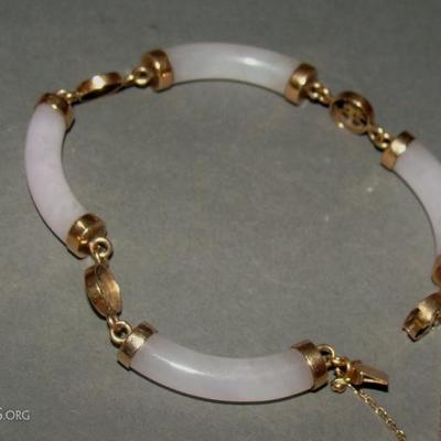14kt Gold & White Jade Bracelet