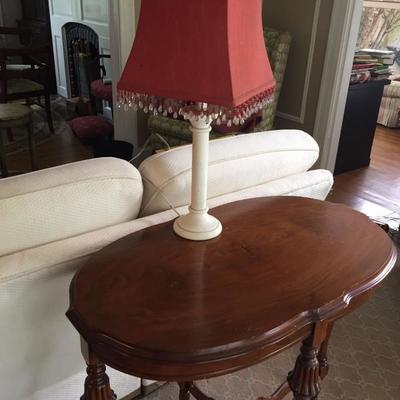 Oval side table and lamp