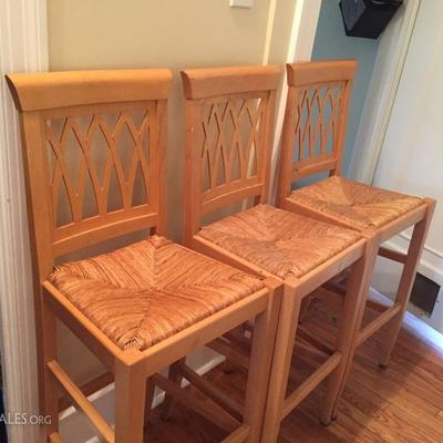 3 bar stools with woven seats