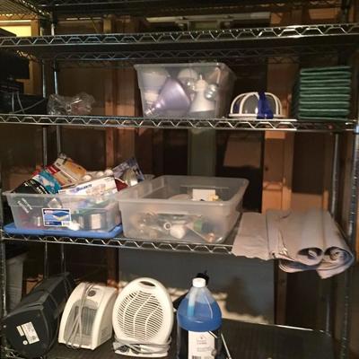 Metal shelving and household items