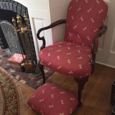 Dragonfly print arm chair and ottoman