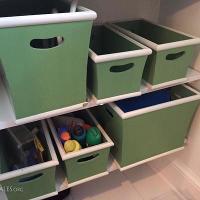 green organizing bins