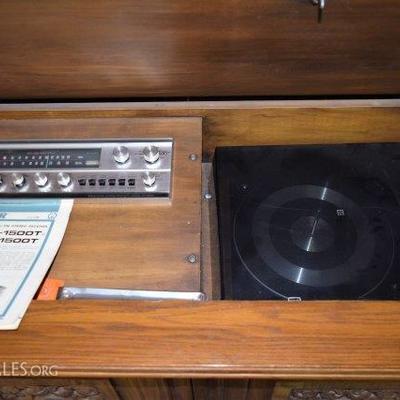 70's Vintage Pioneer Stereo Console HiFi Record Player and AM FM Stereo Receiver - opened