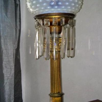 Antique Hobnail Globe Lamp with Marble Base.