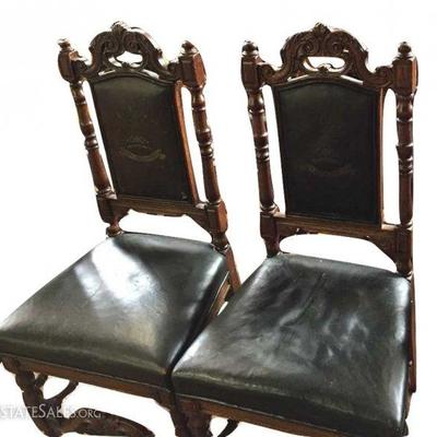 William & Mary English Walnut & Leather Chairs #2