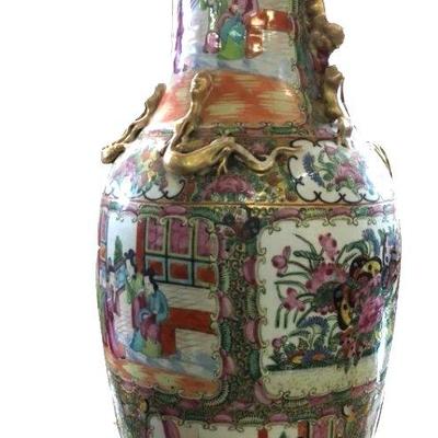 Monumental Famille Rose Porcelain Lamp/Vase