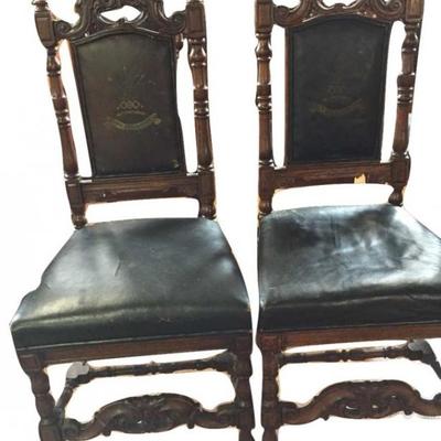 William & Mary English Walnut & Leather Chairs #1