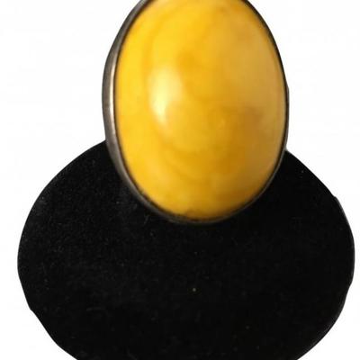 Chinese Amber & Sterling Ring