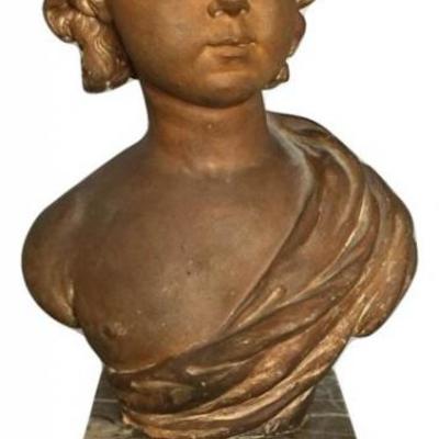 Augustin Pajou (18th c.) Terra Cotta Sculpture Bust of a Boy