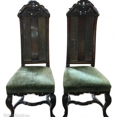 Pair William & Mary 17th c. Walnut High back Chairs