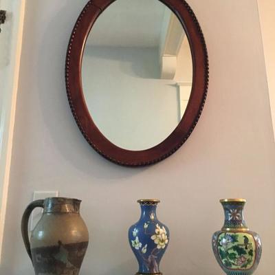 Art Pottery, Cloisonne, Wall Mirror 