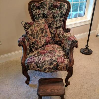 Gorgeous Antique French Bergere Armchair with horsehair stuffing. Reupolstered in 1996.