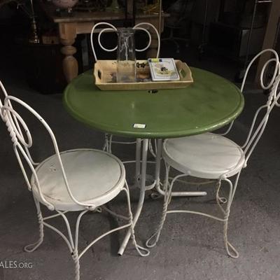 vintage ice cream parlor chairs and table 