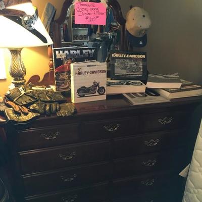 Harley books; Thomasville cherrywood dresser