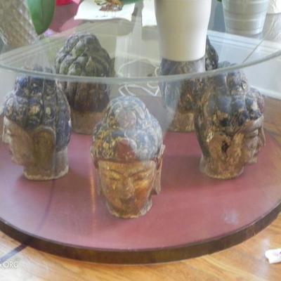 Lillian August lucite table with Tibetan heads