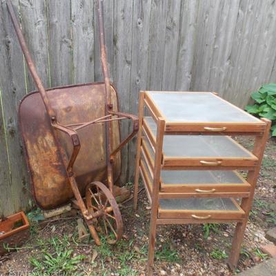 Vintage wheelbarrow, drying rack