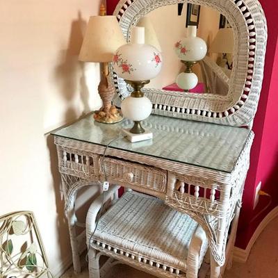 Cute wicker dressing table with mirror and bench