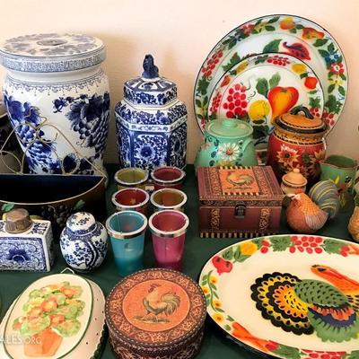 Enamelware, molds, and assorted decor