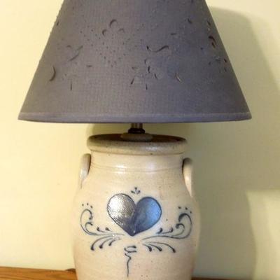 Pennsylvania Dutch Stoneware Lamp with Pierced Shade