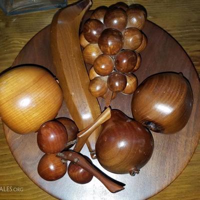 Wooden fruit on platter