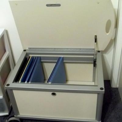 Rolling file cabinet.
