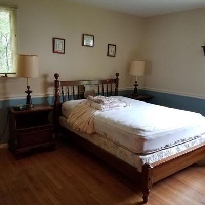 Hardwood bedframe and matching nightstands. Excellent condition. 