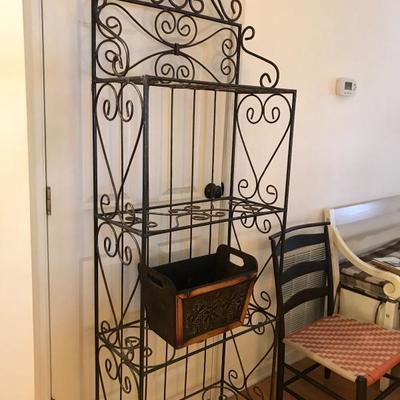 vintage wrought iron shelf with glass shelves