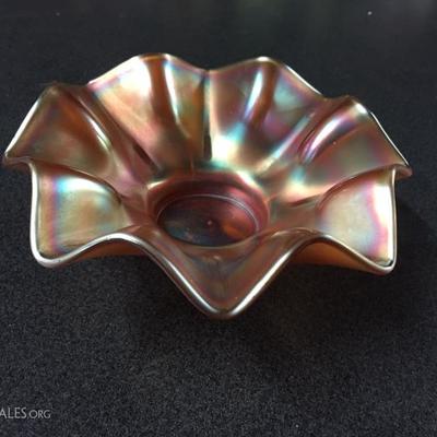 Carnival glass ruffled frosted bowl