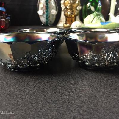 Blue carnival glass berry bowls