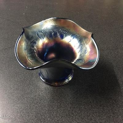Fenton blue carnival glass hat bowl