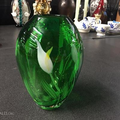 Green glass vase