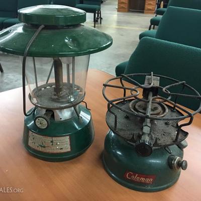 Vintage lanterns and camp stove