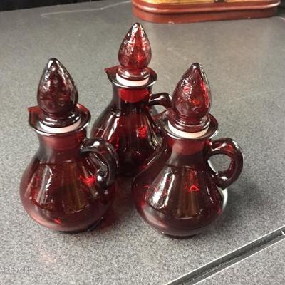 Avon ruby red glass cruets