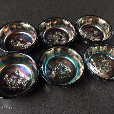 Blue carnival glass berry bowls