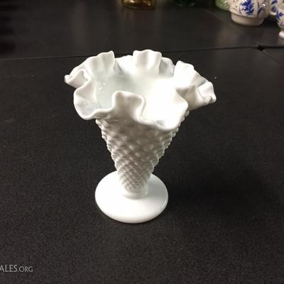 Fenton hobnail milk glass vase