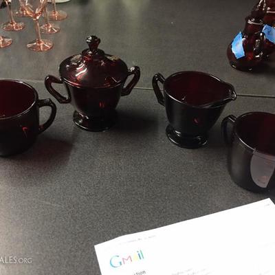 Ruby creamers/sugar by Anchor Hocking