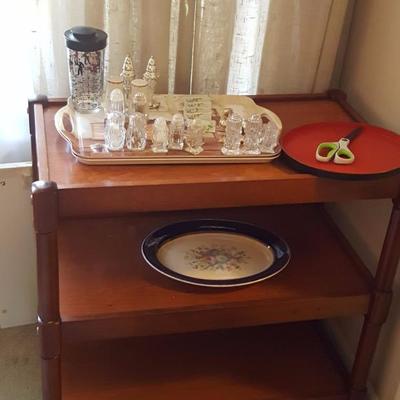 Entertainment Cart. Barware, serving trays and salt and pepper shakers