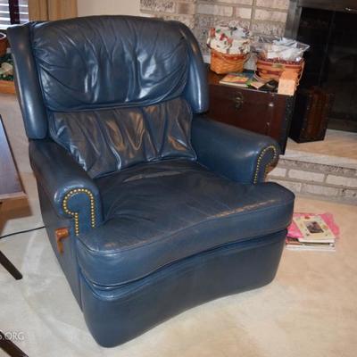 blue leather reclining chair 