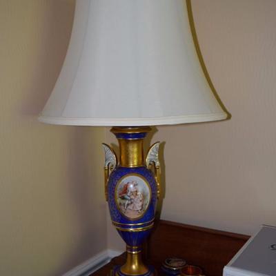 Antique French Cobalt Blue Lamp with 14k gold leaf
