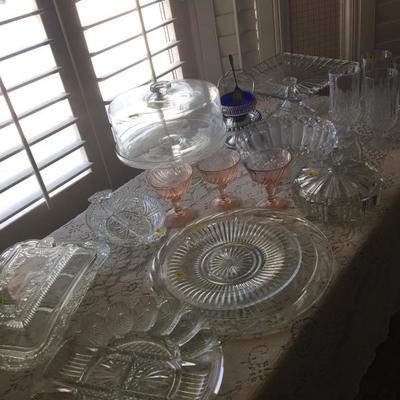 Glassware including VINTAGE cake plates 