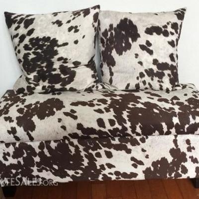 Cow Hide Print Bench Chest with Matching Throw Pillows