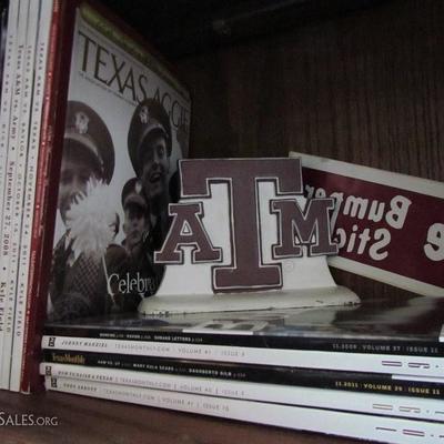 Texas Aggie Magazines and Others, Cast Iron Bookend and a Bumper Sticker