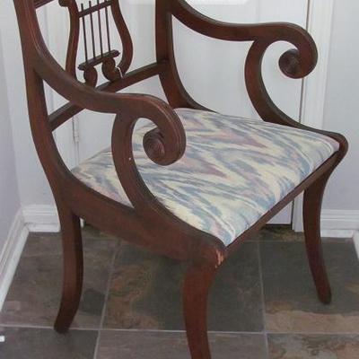 Vintage Mahogany Scroll Arm Lyre Back Arm Chair