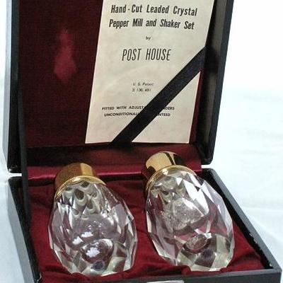 Post House Hand-Cut Lead Crystal Salt and Pepper Shakers with Original Gift Box