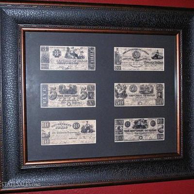 Republic of Texas Currency Matted and Framed