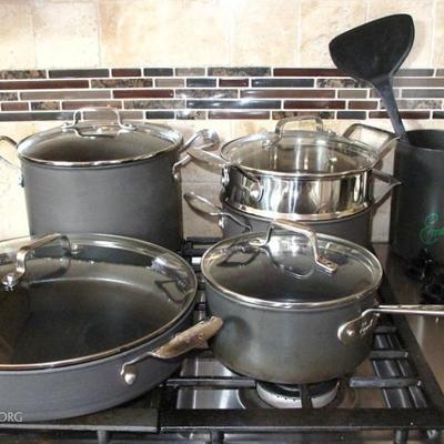 Emeril by All-Clad Hard Anodized Nonstick Cookware with Glass Lid: 6 Quart Stock Pot, 4 Quart Steamer/Pasta Cooker with Stainless Steel...