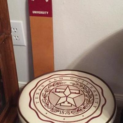 Texas A&M Embroidered Medallion Vinyl Foot Stool Texas A& M All Sports Camp Aggieland Wooden Paddle