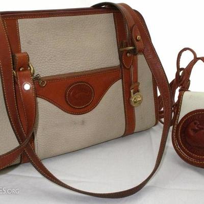 Dooney & Bourke Vintage All Weather Leather Beige and Brown Zipper Closure Shoulder Strap Handbag and a White with Brown All Weather...