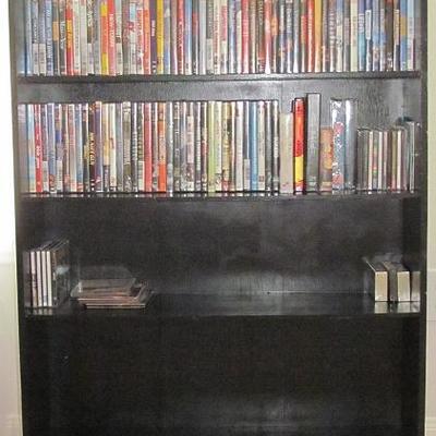 Black Painted 3-Shelf Bookcase shown with DVD Collection